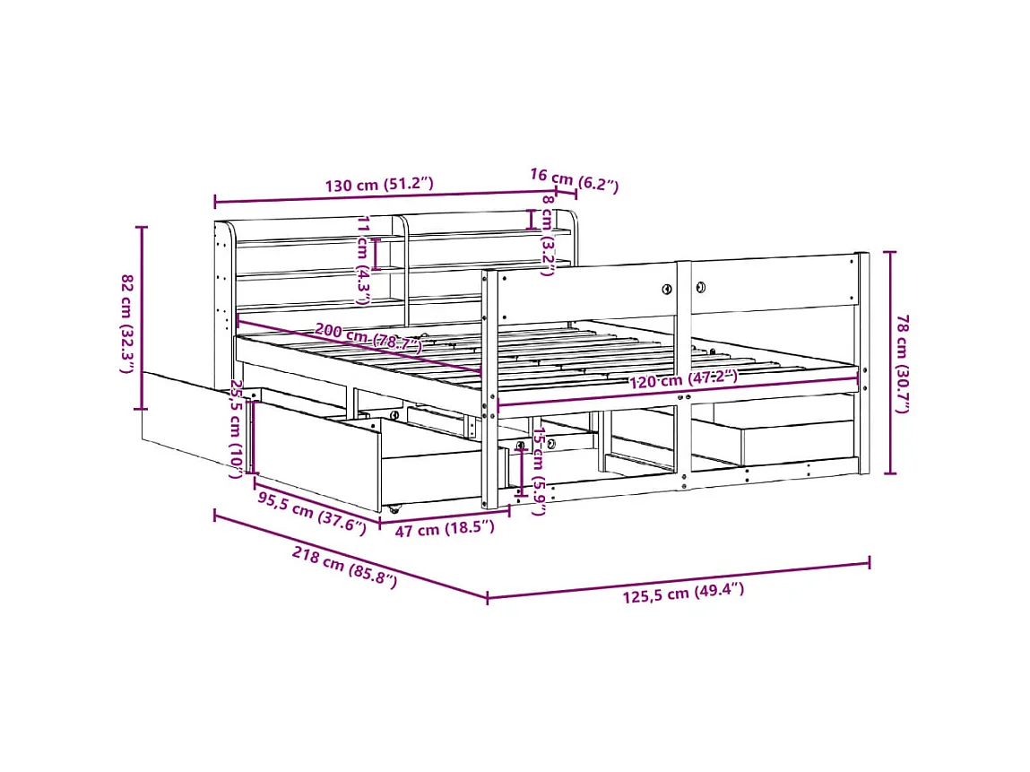 Cadre de lit sans matelas 120x200 cm bois de pin massif