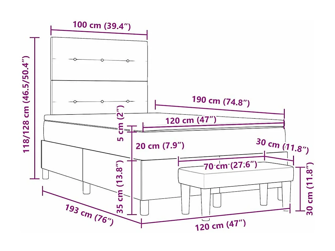 Boxspringbett mit Matratze Schwarz 120 x 190 cm Samt