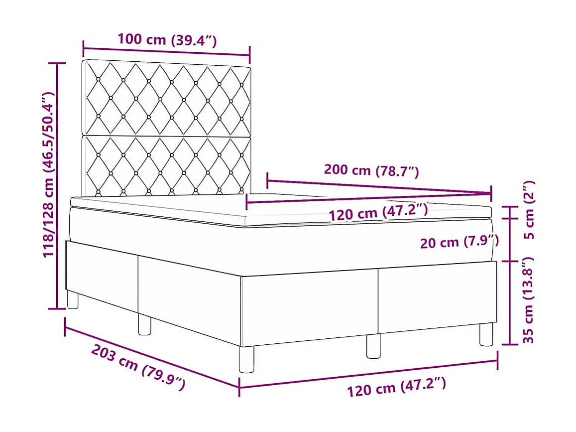 Cama tipo Box Spring con colchón Negro 120 x 200 cm tela