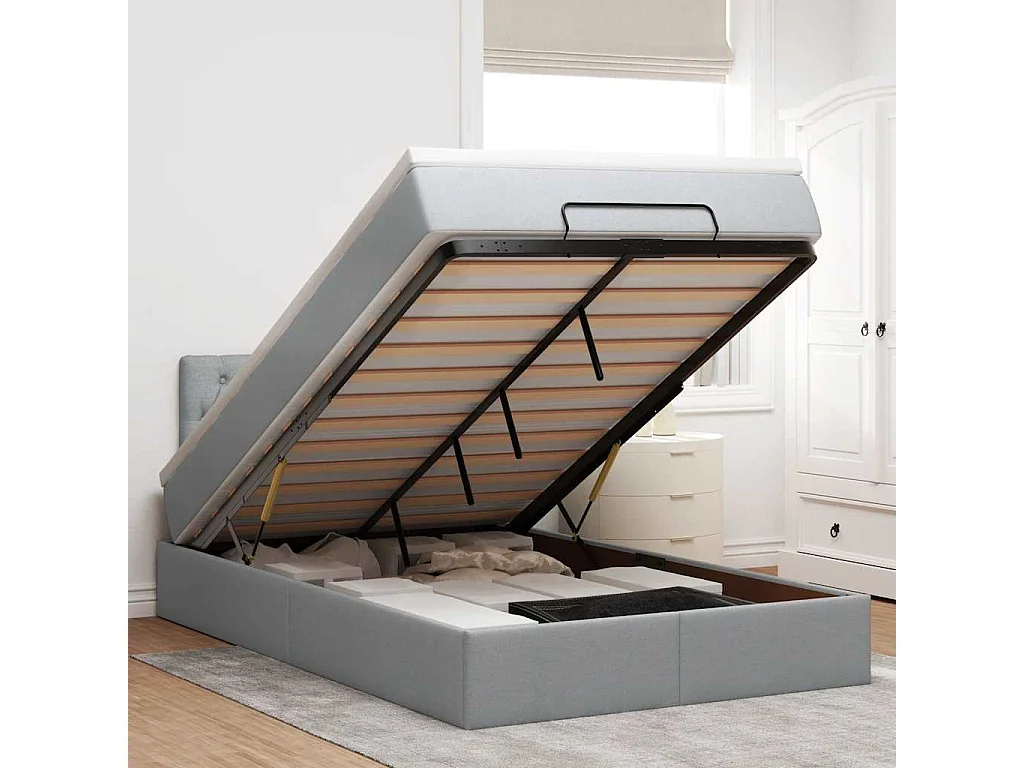 Lit ottoman avec matelas gris clair 120x190 cm tissu