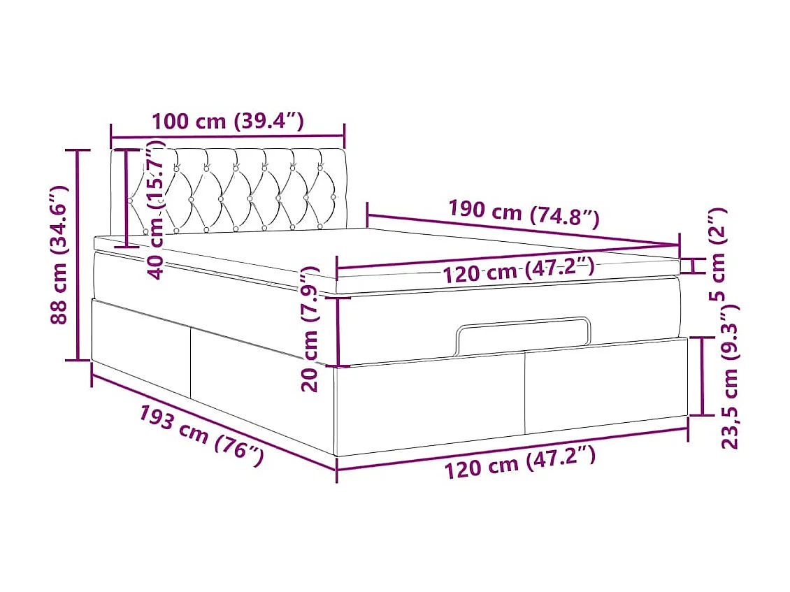 Lit ottoman avec matelas gris clair 120x190 cm tissu