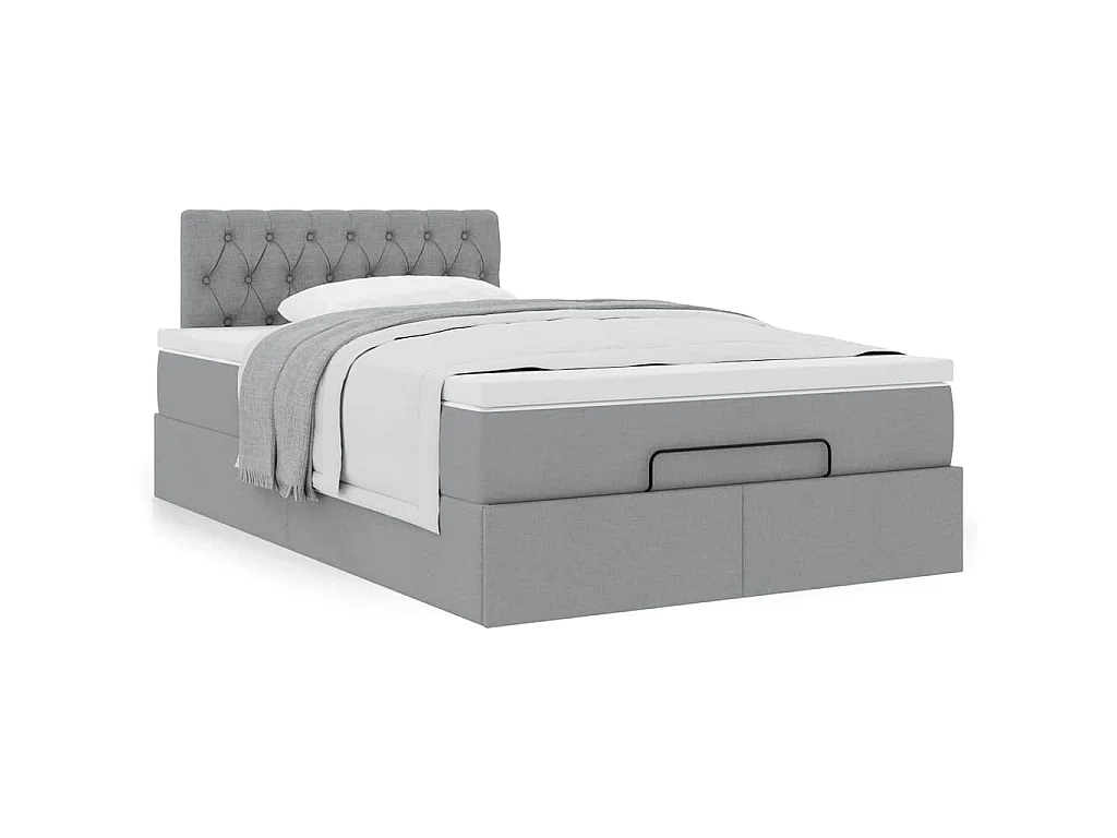 Lit ottoman avec matelas gris clair 120x190 cm tissu