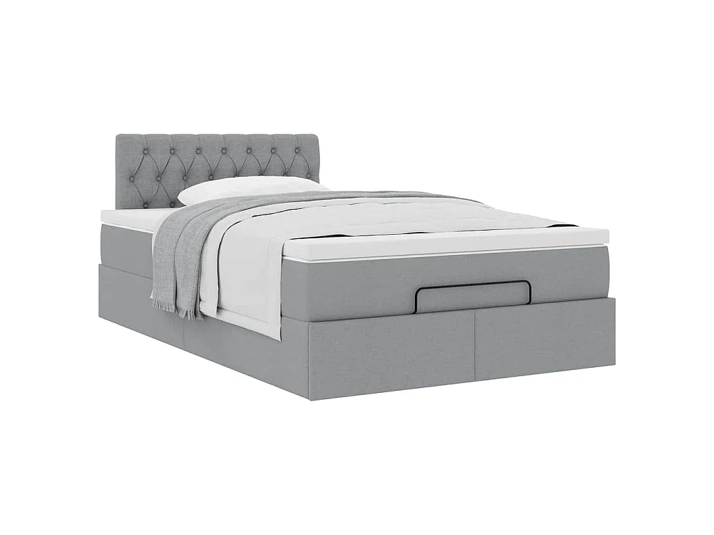 Lit ottoman avec matelas gris clair 120x190 cm tissu
