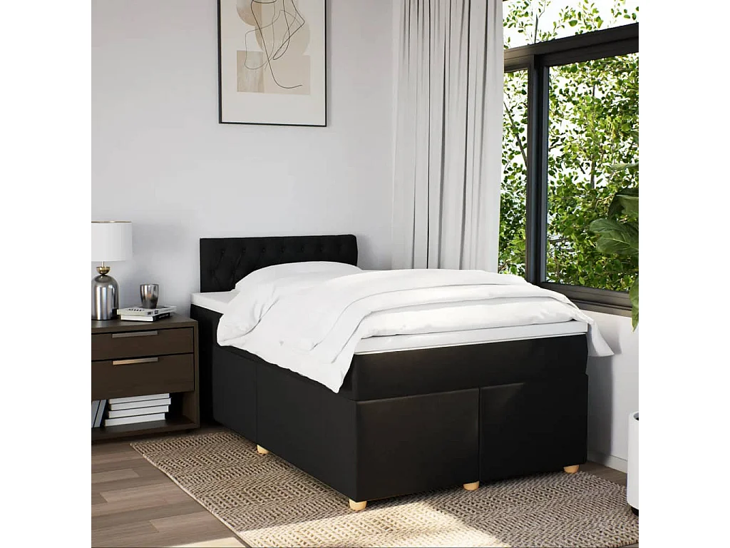Cama box spring con colchón tela negro 120x200 cm