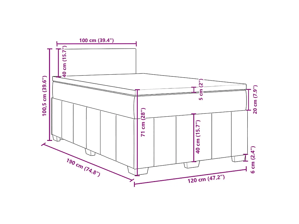Cama boxspring com colchão 120x190 cm tecido preto