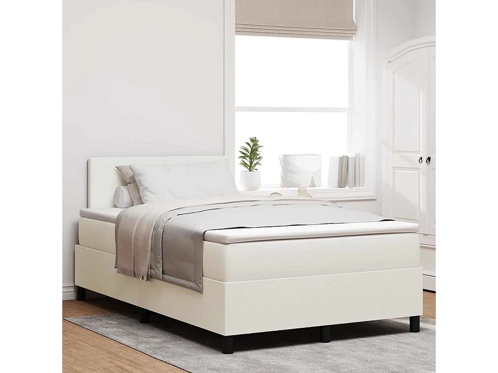 Letto a molle Crema e Bianco 120 x 200 cm Tessuto in Cords