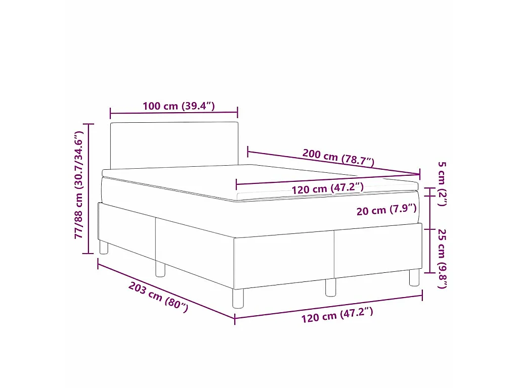 Letto a molle Crema e Bianco 120 x 200 cm Tessuto in Cords