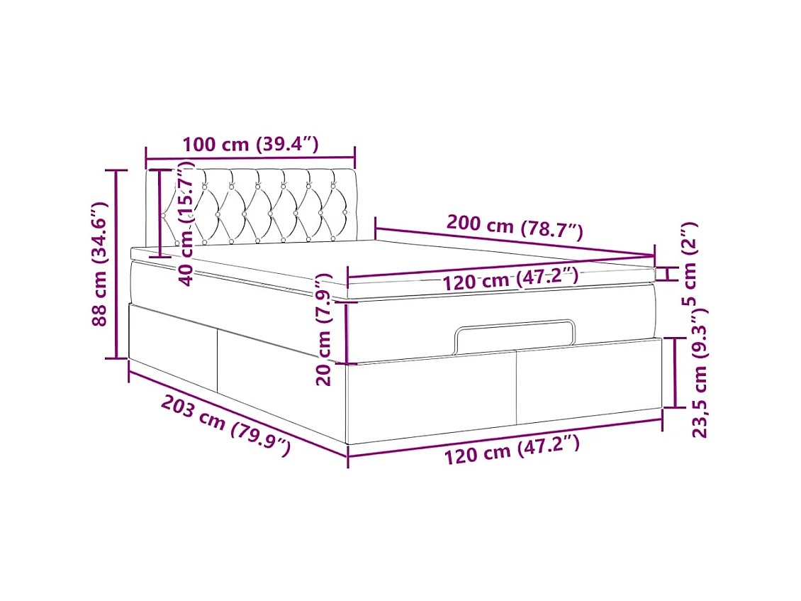 Cadre de lit ottoman et matelas gris foncé 120x200 cm velours