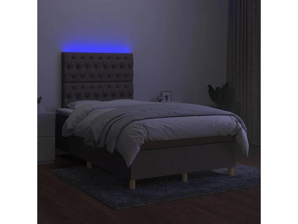 Sommier à lattes de lit matelas et LED taupe 120x190 cm tissu