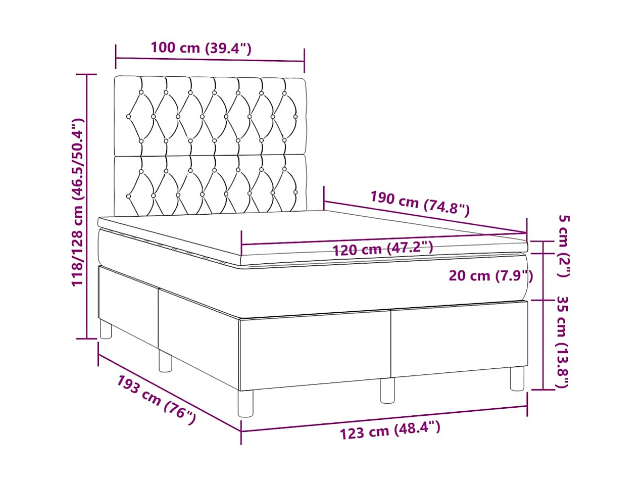 Boxspringbett mit Matratze & LED Taupe 120x190 cm Stoff