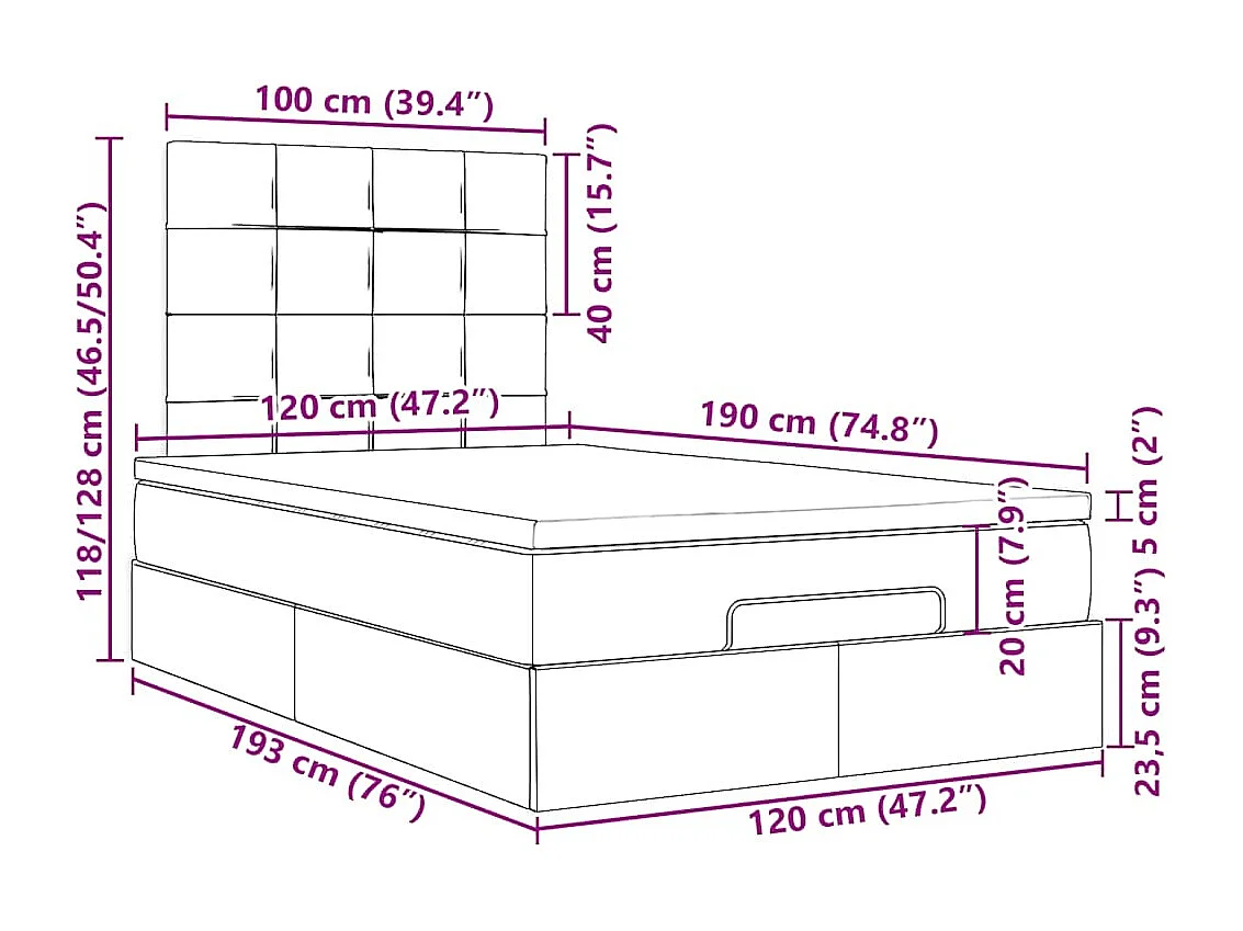 Ottoman-Bett mit Matratzen & LEDs Dunkelgrün 120x190 cm Samt