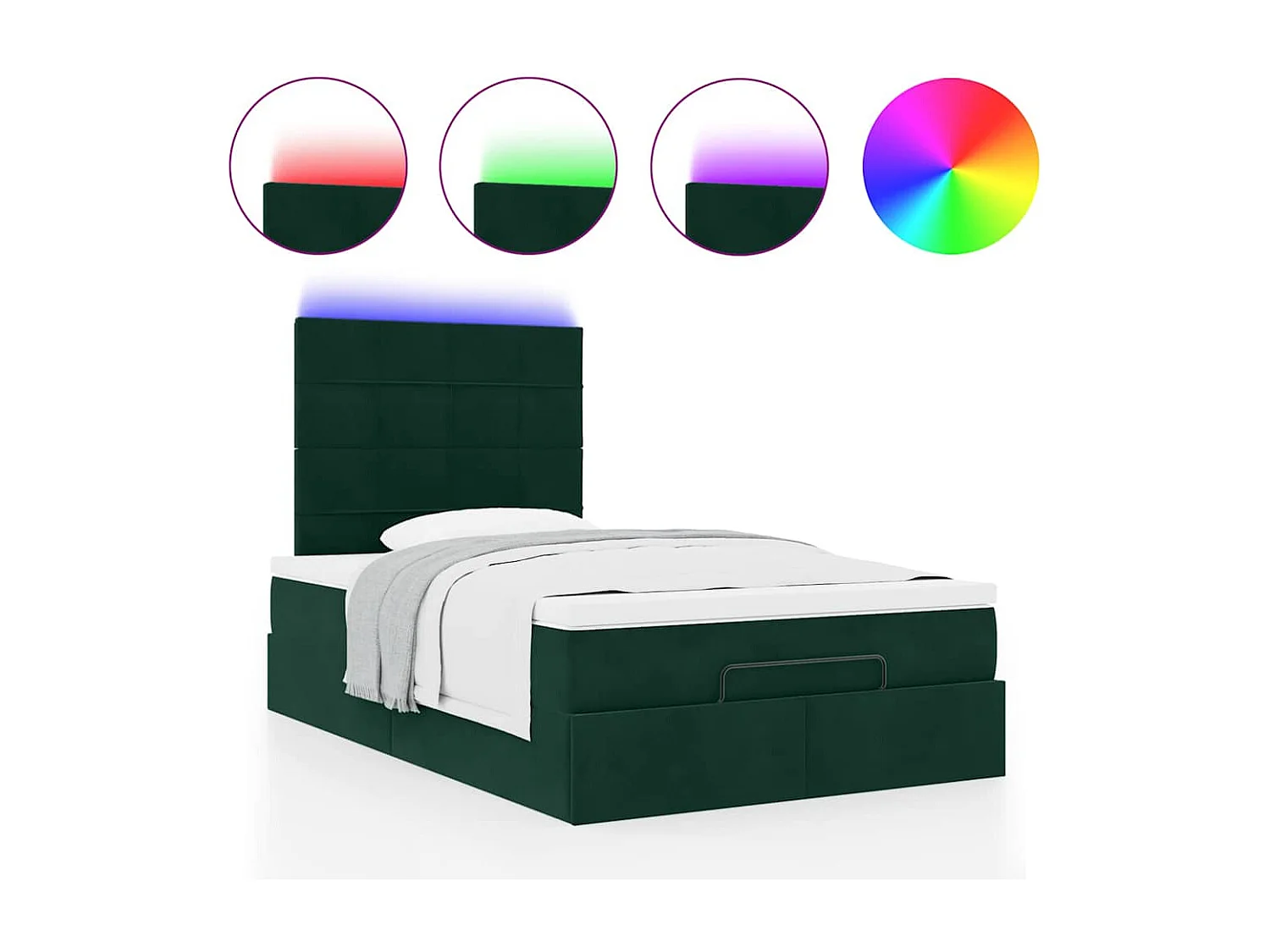 Ottoman-Bett mit Matratzen & LEDs Dunkelgrün 120x190 cm Samt