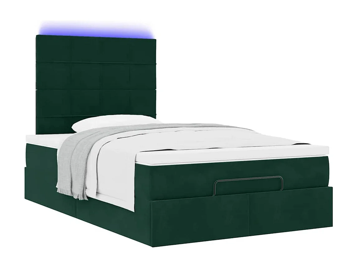 Ottoman-Bett mit Matratzen & LEDs Dunkelgrün 120x190 cm Samt