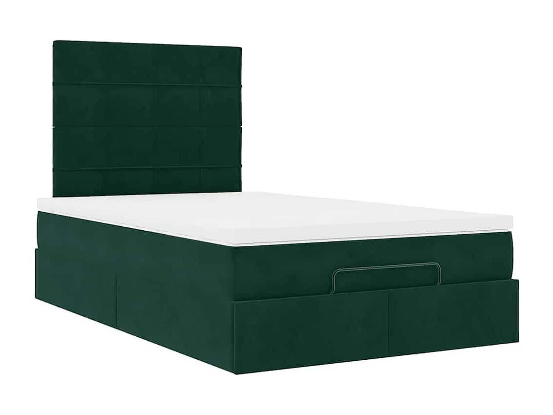 Ottoman-Bett mit Matratzen & LEDs Dunkelgrün 120x190 cm Samt