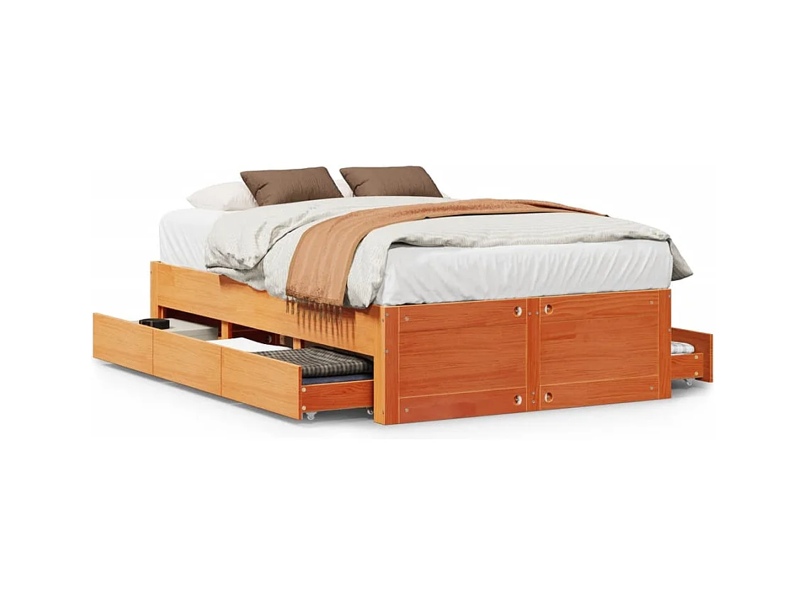 Cadre de lit sans matelas avec tiroirs 120x190 cm bois de pin