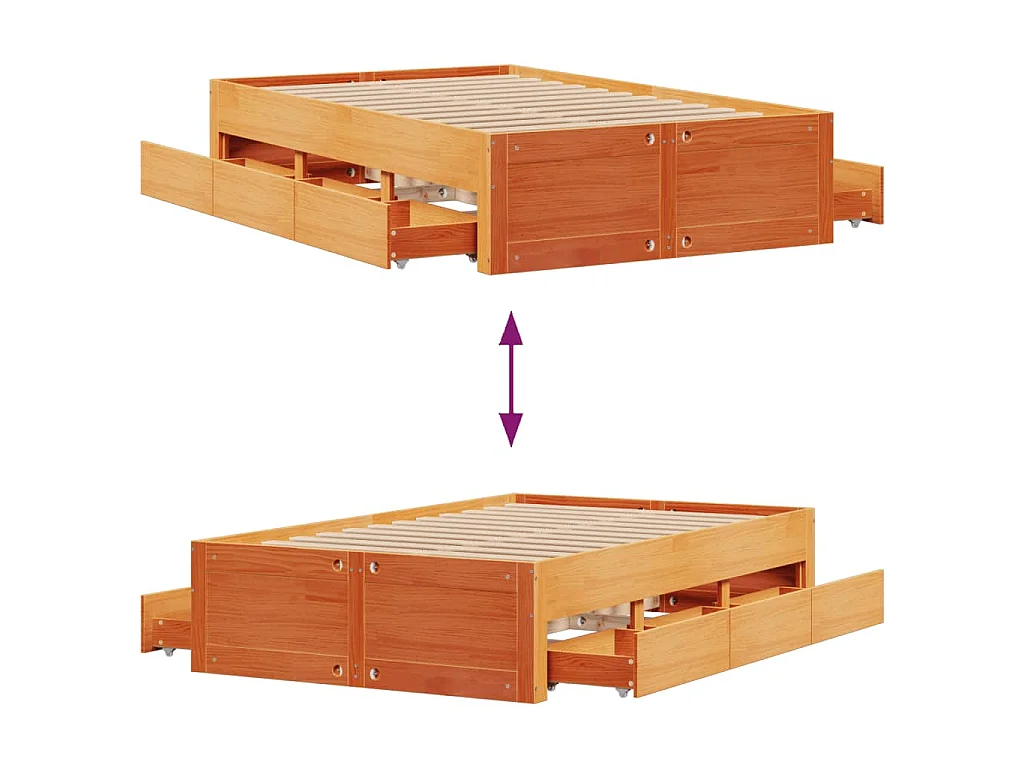 Cadre de lit sans matelas avec tiroirs 120x190 cm bois de pin