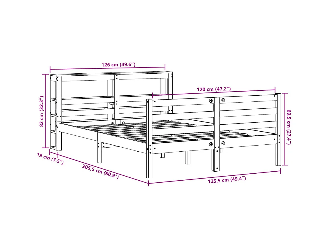 Cadre de lit sans matelas 120x200 cm bois de pin massif
