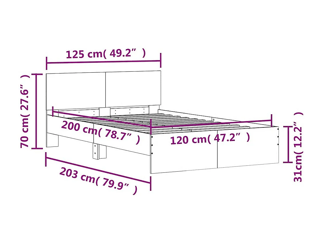 Estrutura cama cabeceira/luzes LED 120x200 cm carvalho castanho