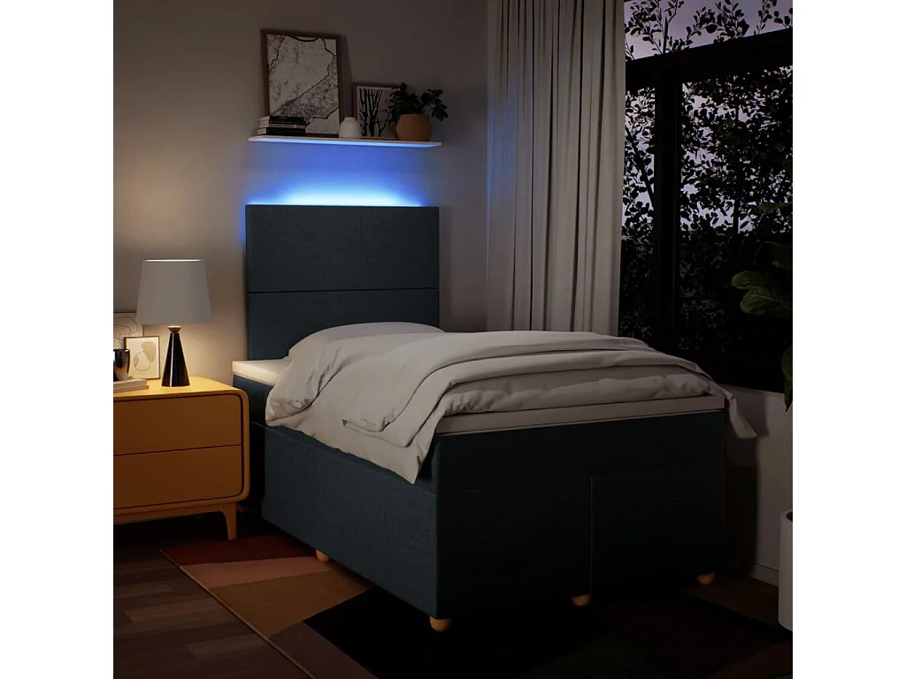 Cama box spring con colchón tela azul 120x200 cm