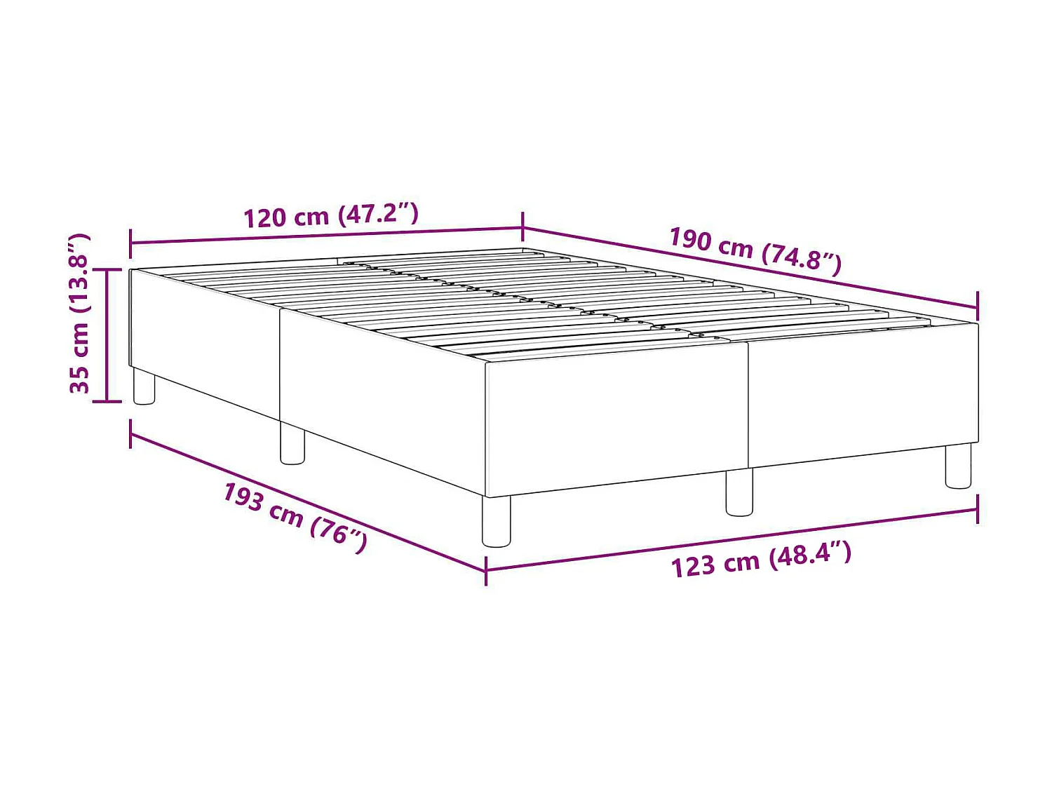 Cadre de lit plateforme Gris clair 120 x 190 cm tissu