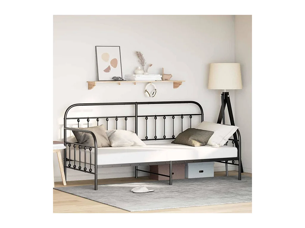 Cadre de lit de jour avec tête de lit Noir 100 x 190 cm Acier