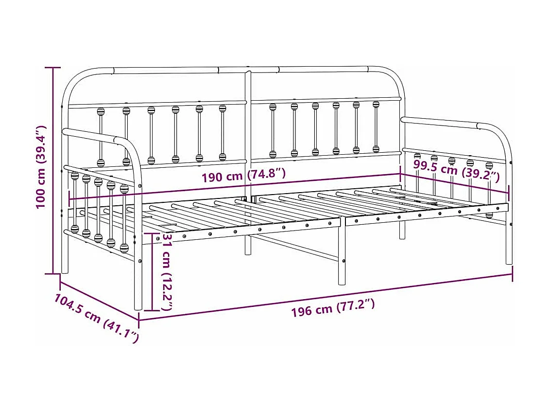 Bedframe voor een daybed Zwart 100 x 190 cm Gepoedercoat staal