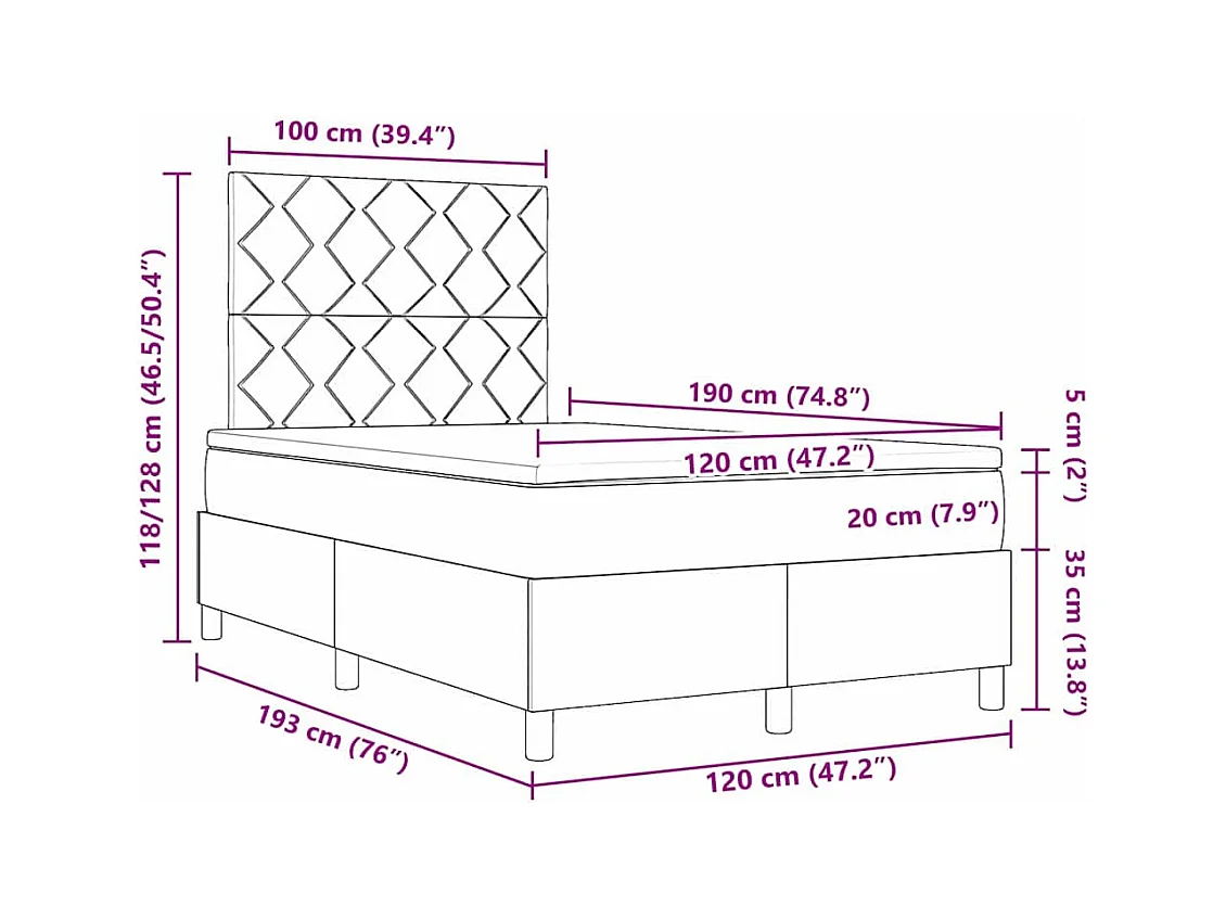 Lit à ressorts avec matelas Marron foncé 120 x 190 cm tissu
