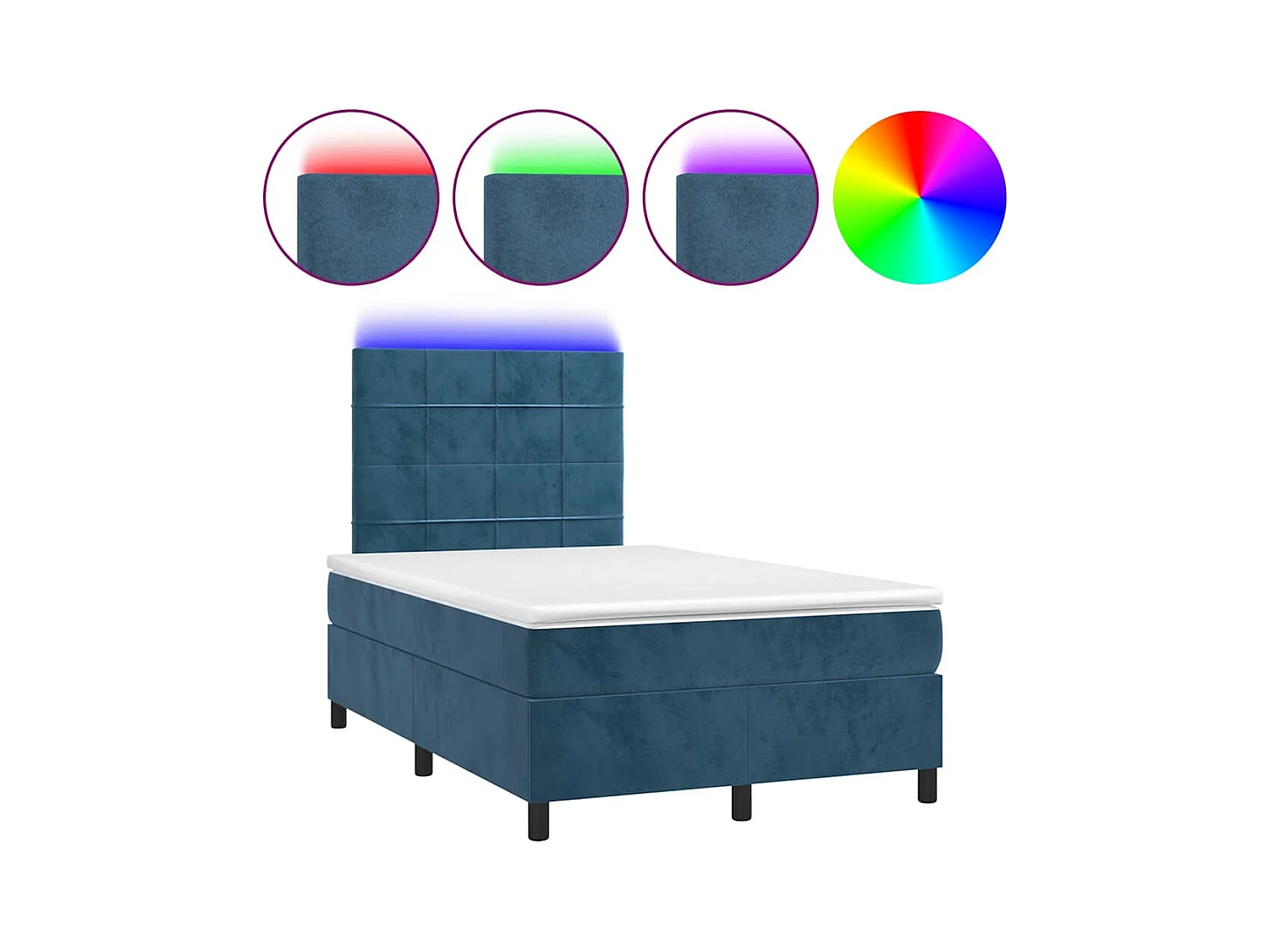 Letto a Molle Materasso e LED Blu Scuro 120x190 cm in Velluto