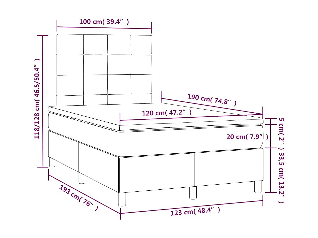 Boxspringbett mit Matratze & LED Dunkelblau 120x190 cm Samt