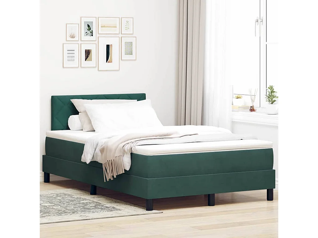 Cama Box com colchão Verde Escuro 120 x 190 cm Veludo
