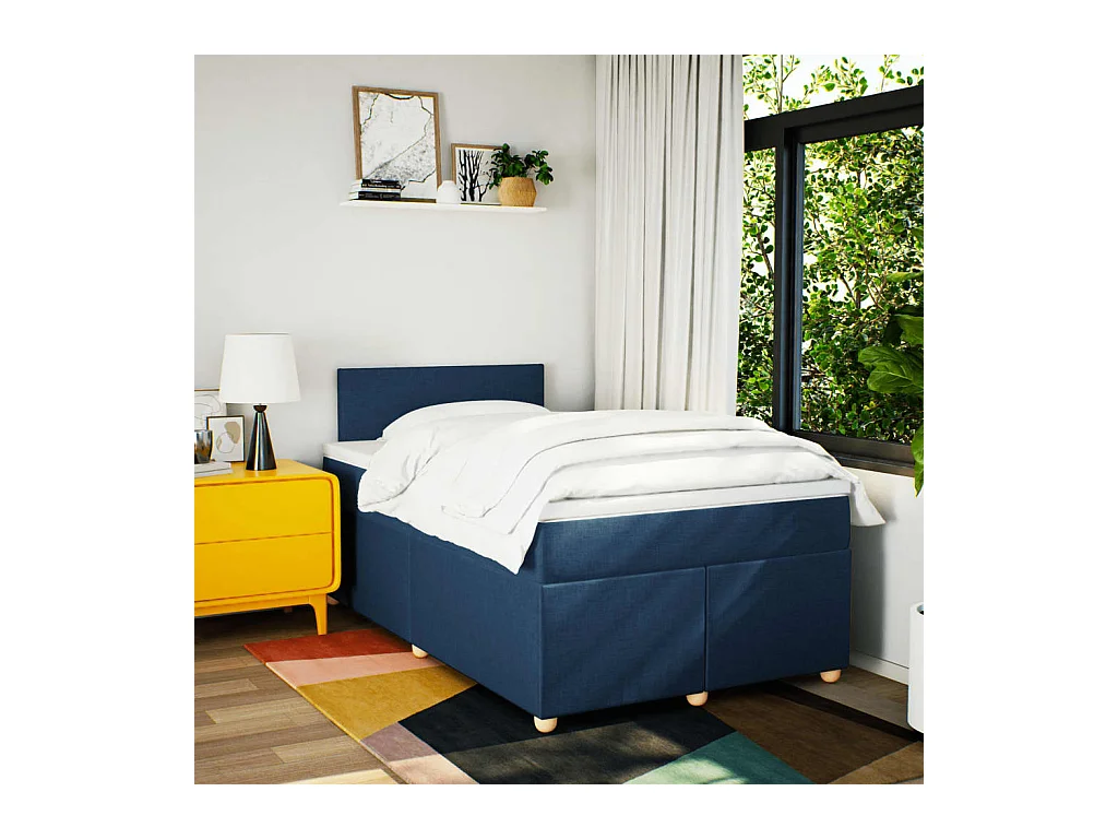 Sommier à lattes de lit avec matelas bleu 120x190 cm tissu