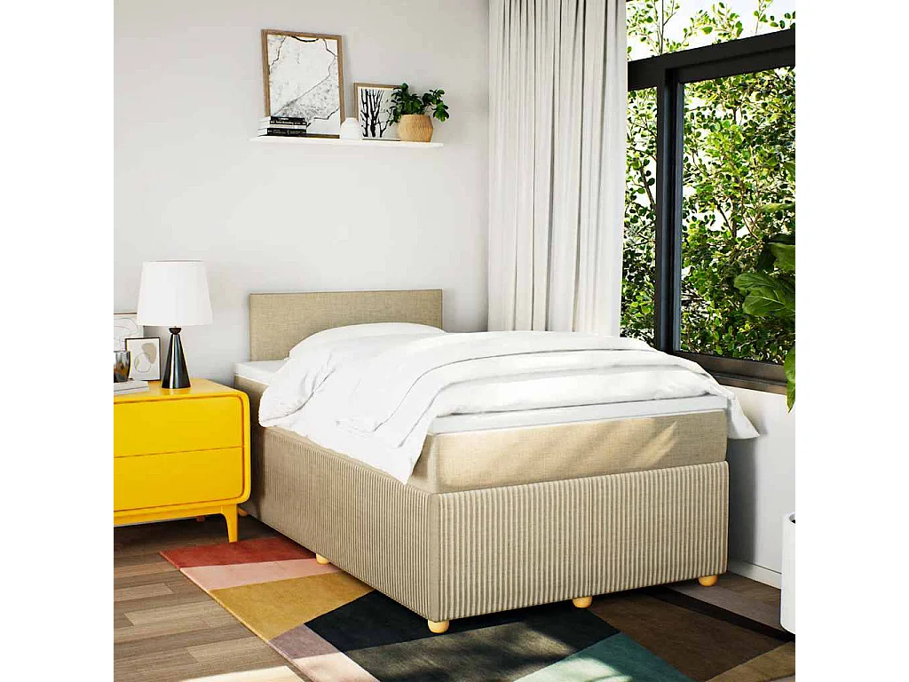 Sommier à lattes de lit avec matelas crème 120x190 cm tissu