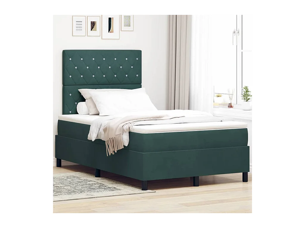 Lit à ressorts avec matelas Vert foncé 120 x 200 cm Velours