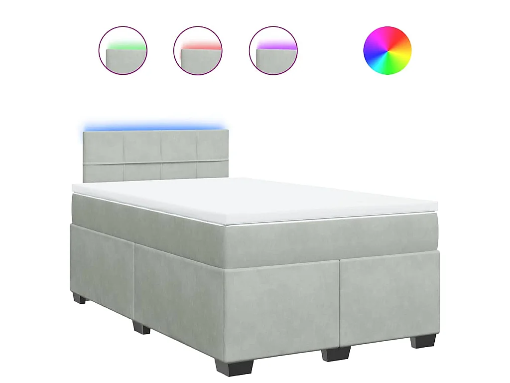 Cama box spring con colchón terciopelo gris claro 120x190 cm