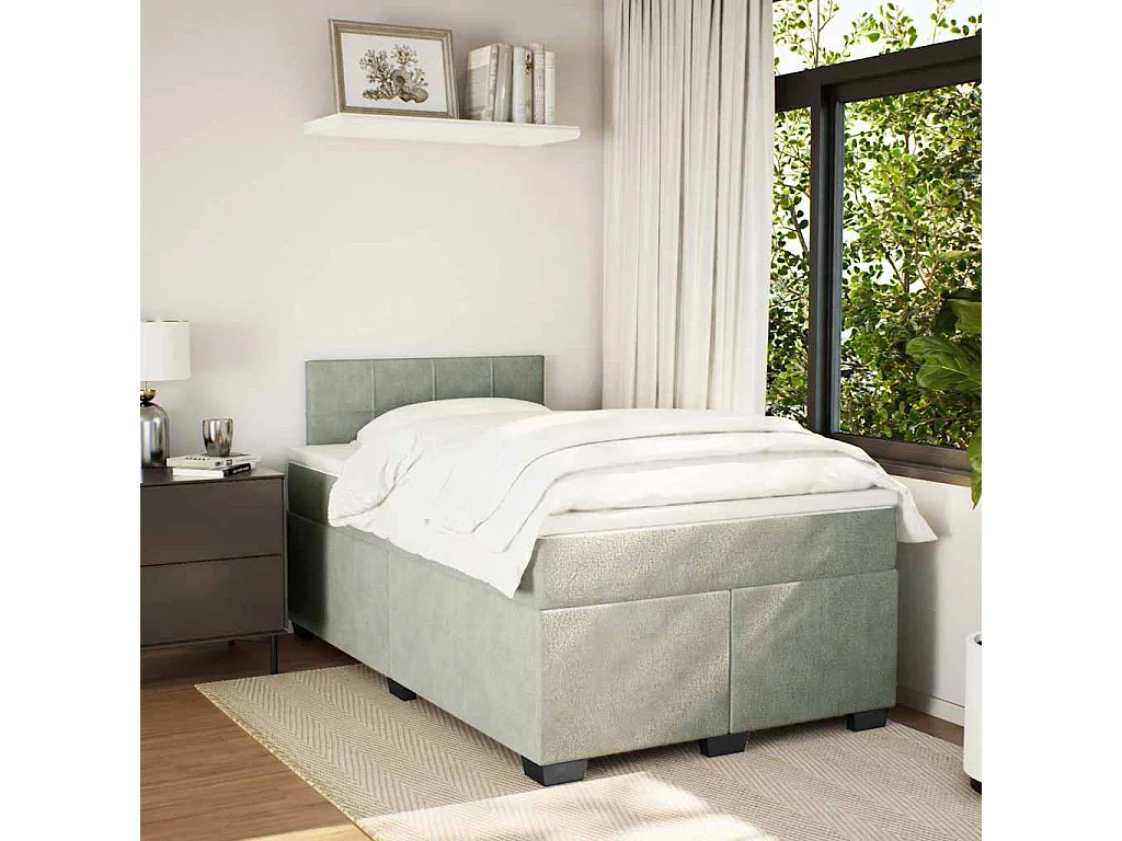 Cama box spring con colchón terciopelo gris claro 120x190 cm