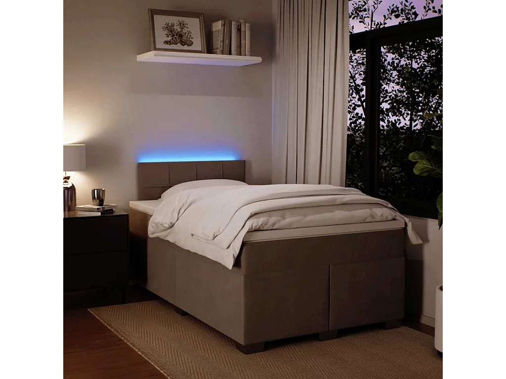 Cama box spring con colchón terciopelo gris claro 120x190 cm
