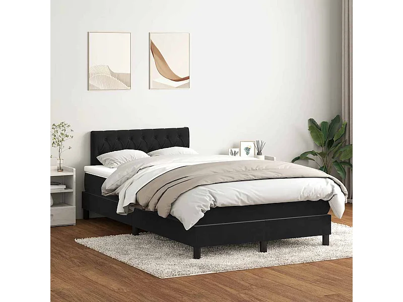 Cama box spring con colchón y LED terciopelo negro 120x210 cm