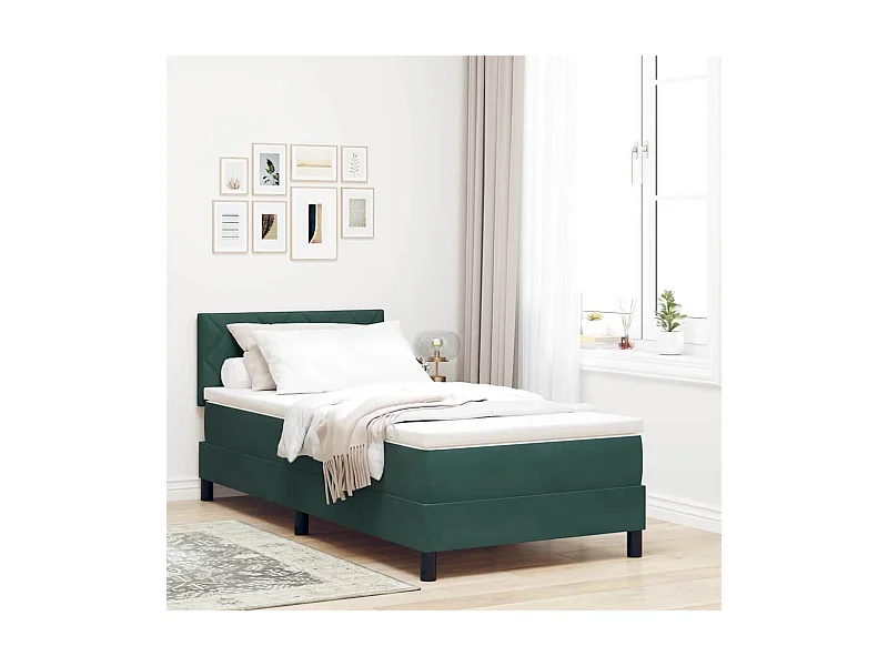 Lit à ressorts avec matelas Vert foncé 100 x 200 cm tissu