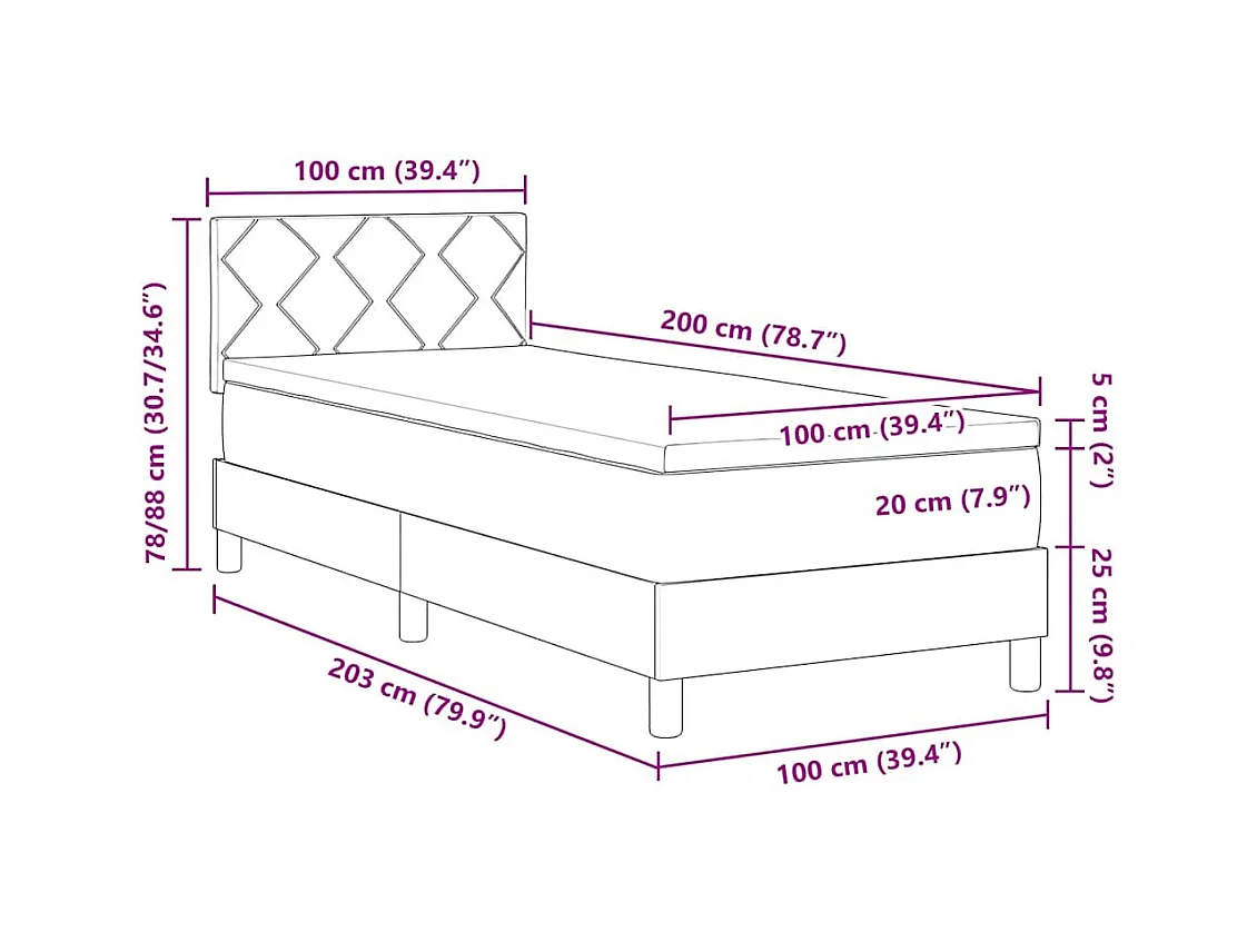 Lit à ressorts avec matelas Vert foncé 100 x 200 cm tissu