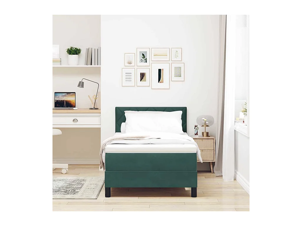 Lit à ressorts avec matelas Vert foncé 100 x 200 cm tissu