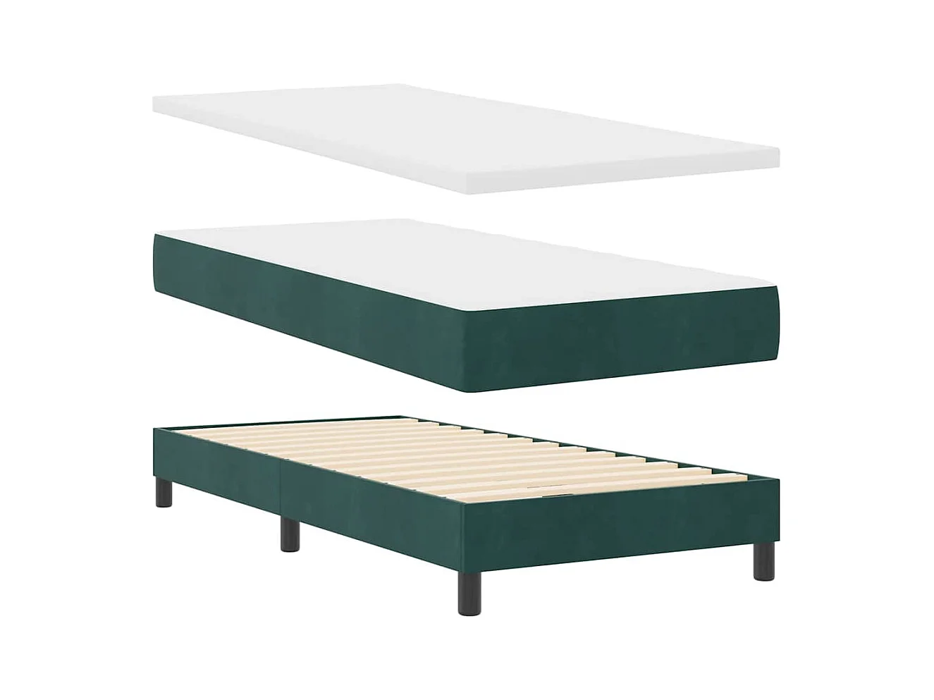 Lit à ressorts avec matelas Vert foncé 100 x 200 cm tissu