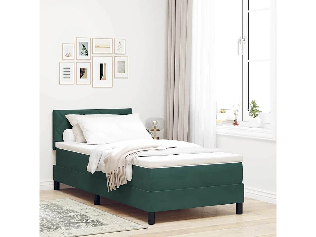 Letto a molle con materasso Verde Scuro 100 x 200 cm Velluto