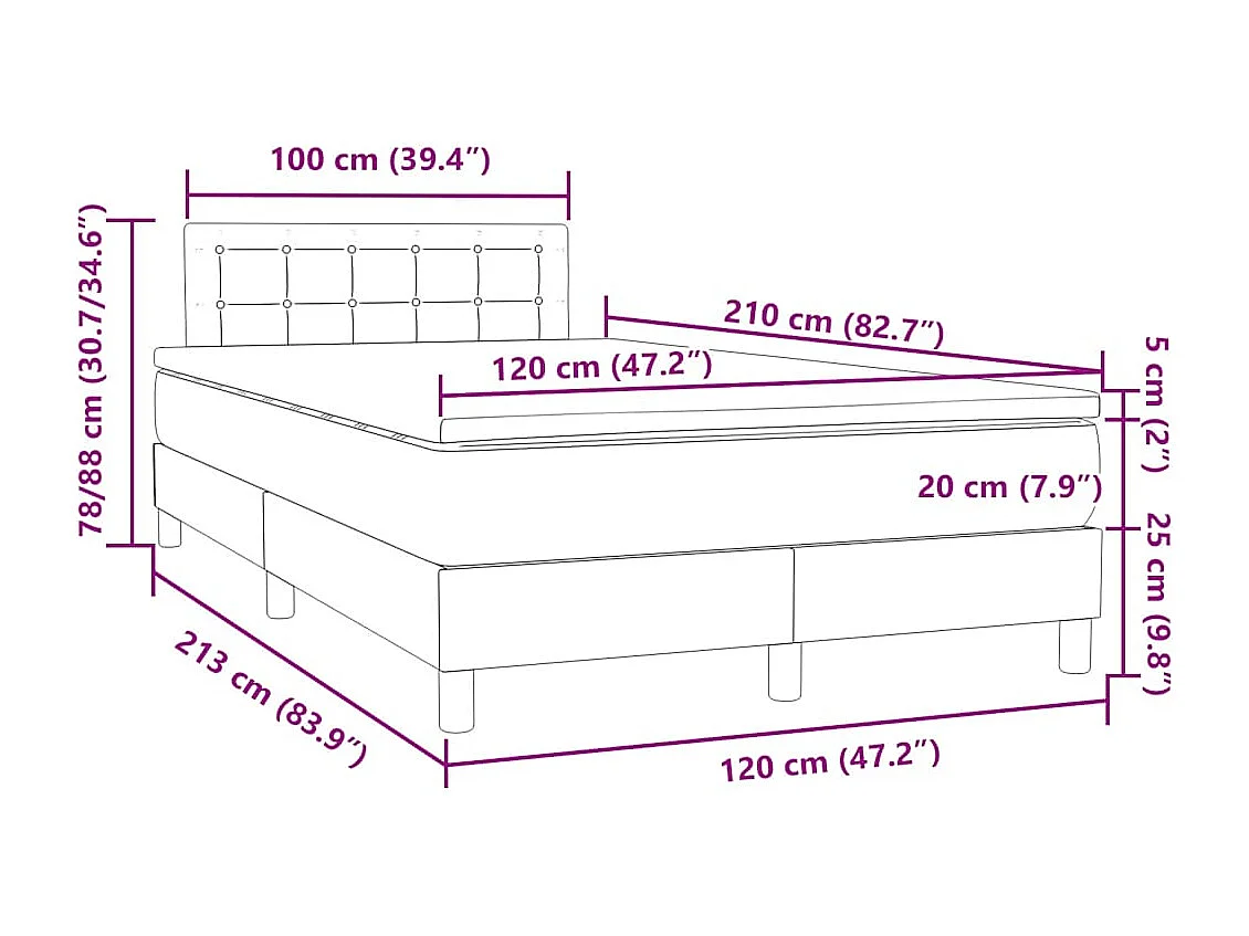 Sommier à lattes de lit et matelas et LED bleu foncé 120x210cm velours