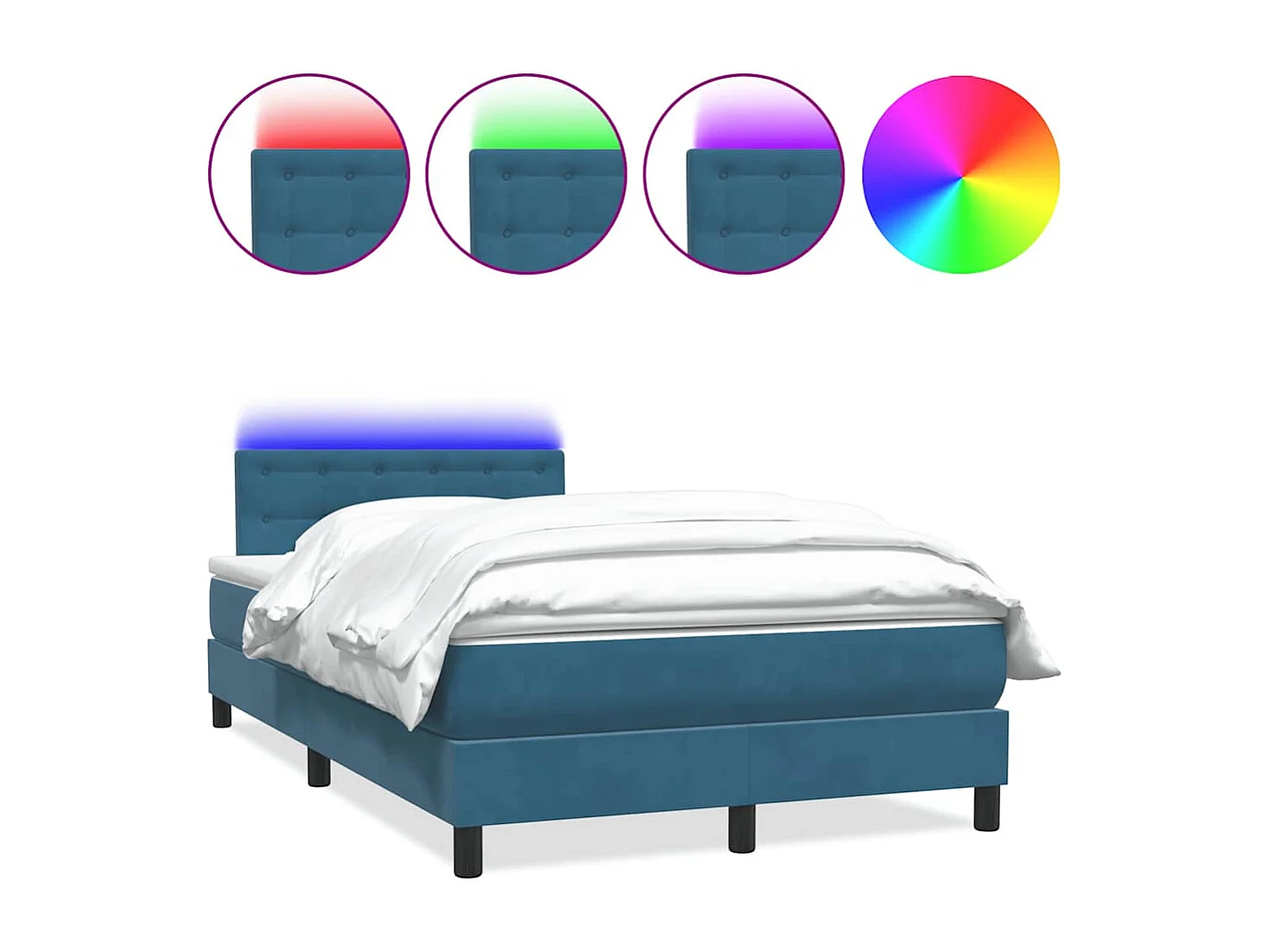 Sommier à lattes de lit et matelas et LED bleu foncé 120x210cm velours