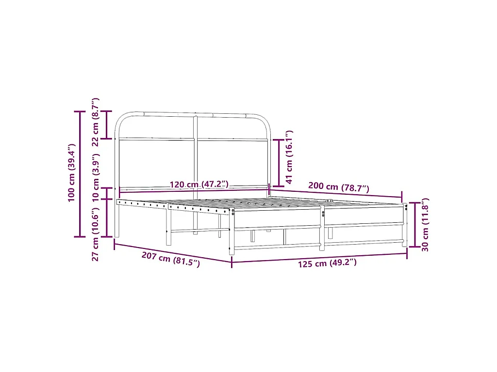 Cadre de lit sans matelas 120x200 cm chêne fumé bois ingénierie