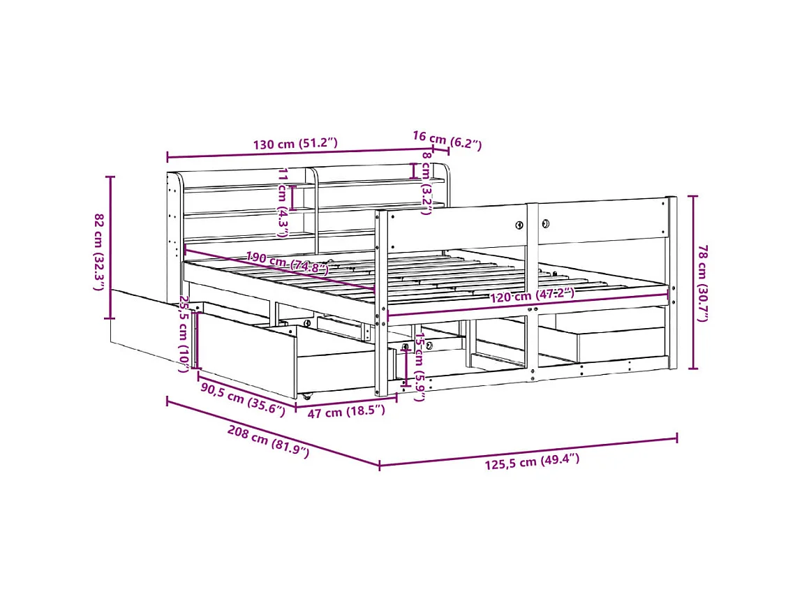Cadre de lit sans matelas 120x190 cm bois de pin massif