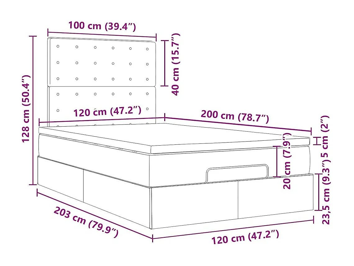 Ottoman-Bett mit Matratze Blau 120x200 cm Stoff
