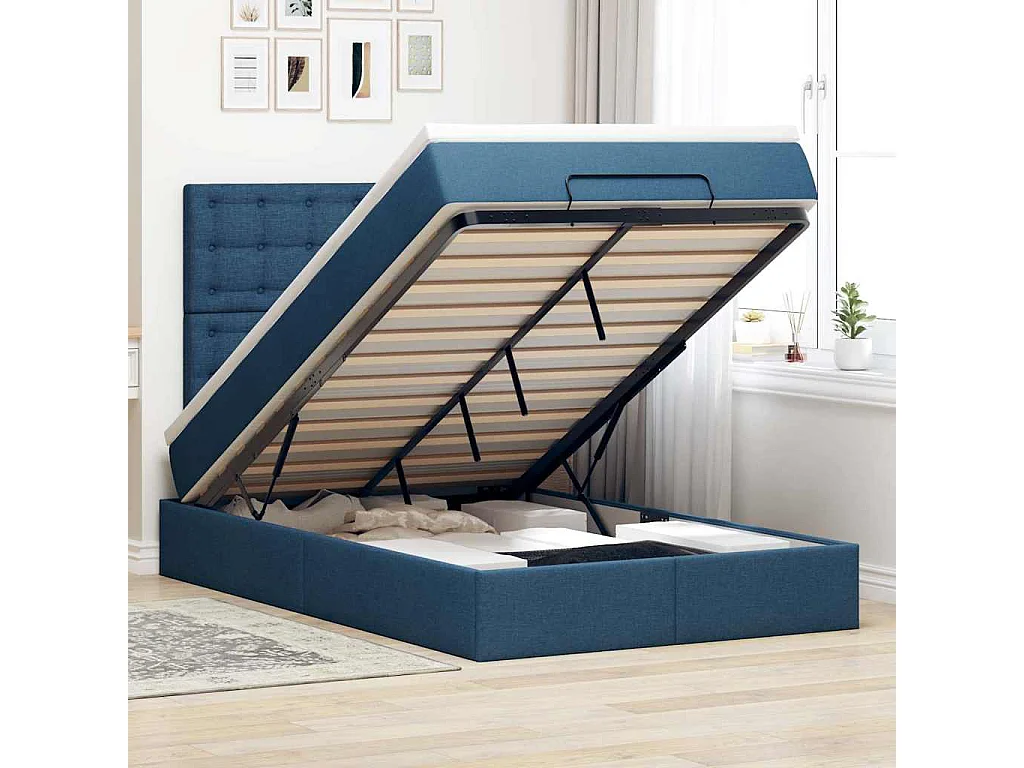 Ottoman bed met matras 120x200cm stof blauw