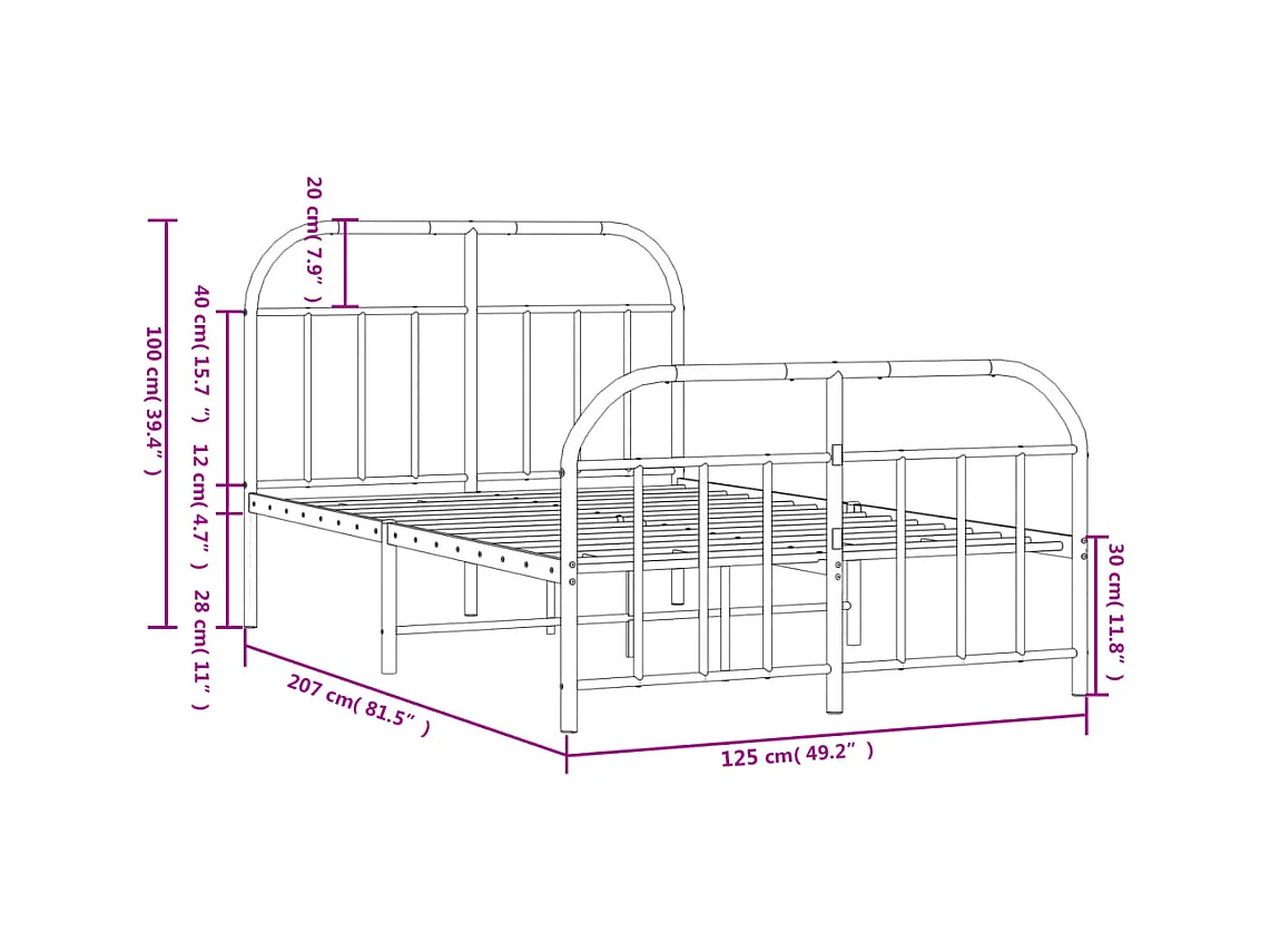 Bedframe met hoofd- en voeteneinde metaal wit 120x200 cm