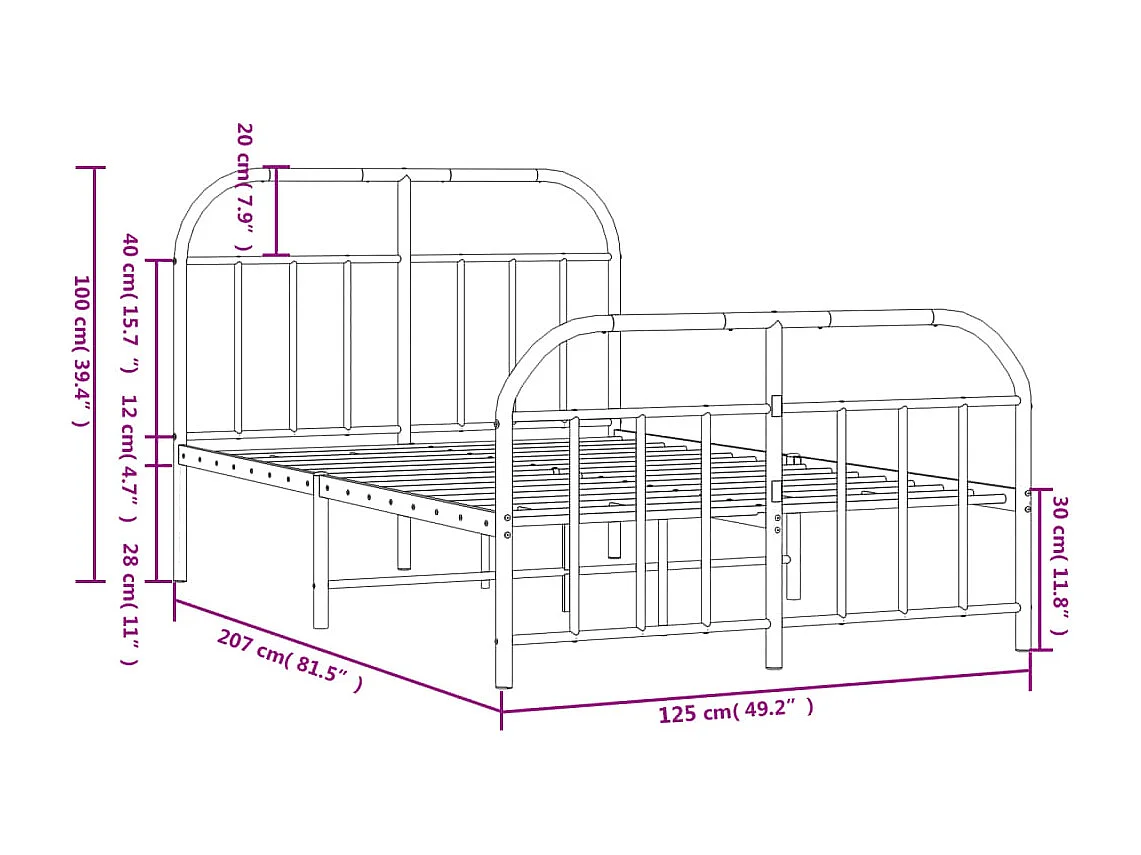 Bedframe met hoofd- en voeteneinde metaal wit 120x200 cm